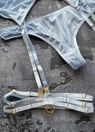 Прозорий комплект білизни в сіточку, жіноча білизна з гартерами та чокером, еротична білизна2 фото