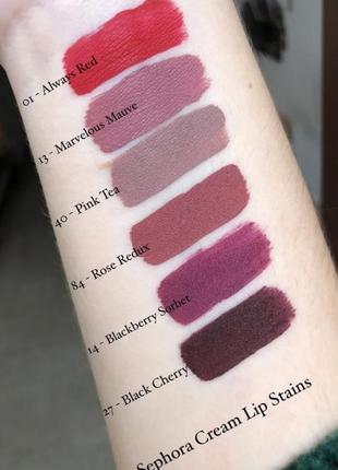 Sephora cream lip stain рідка губна помада для губ сефора 5ml повнорозмірна відтінки : 13 ; 14 ; 40 ; 27 ; 84 оригінал3 фото