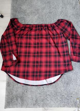 Блузка сорочка жіноча в клітинку чорно-червона  великий розмір