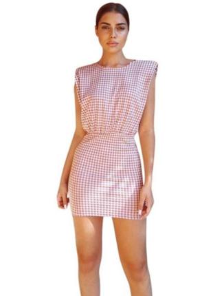 Нежное платье в клетку с подплечниками ✨ zara ✨ платье в клеточку