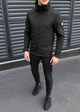 Куртка pobedov jacket "motive" чорна софтшел якісна soft shell з шевроном вітрівка