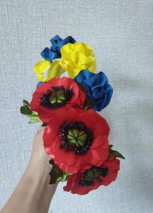 Обруч український стиль, з маками, жовто-блакитний