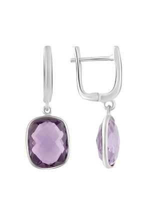 Срібні сережки з натуральним аметистом 8.708 ct (2107392)