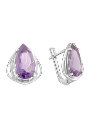 Срібні сережки з натуральним аметистом 6.075 ct (2107453)