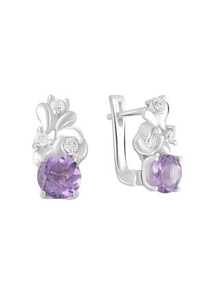 Срібні сережки з натуральним аметистом 1.438 ct (2108818)