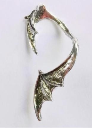 Крутая серьга гвоздик кафф крыло сережки серьги дракон рок готика3 фото
