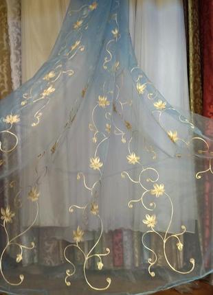 Тюль з візерунком, розпродаж тюля,, голуба тюль.