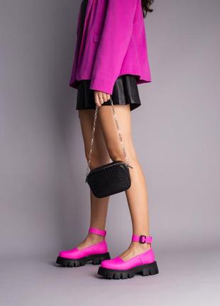 Туфли женские кожаные розовые на массивной подошве5 фото