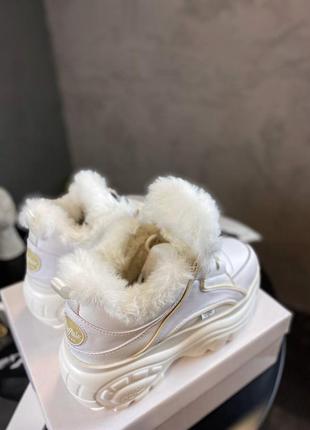 Buffalo london classic leather boots white fur білі масивні кросівки бафало женские белые кроссовки с мехом на высокой подошве натуральная кожа5 фото