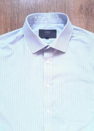 Сорочка біла в голубу смужку marks&spencer  slim fit 15"  38 см  розмір s4 фото