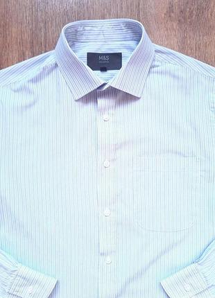 Сорочка біла в голубу смужку marks&spencer  slim fit 15"  38 см  розмір s