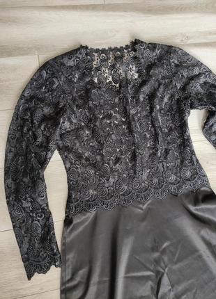 Довга чорна сукня плаття платье в пол мереживо атлас сатин2 фото
