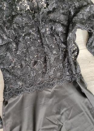 Довга чорна сукня плаття платье в пол мереживо атлас сатин4 фото