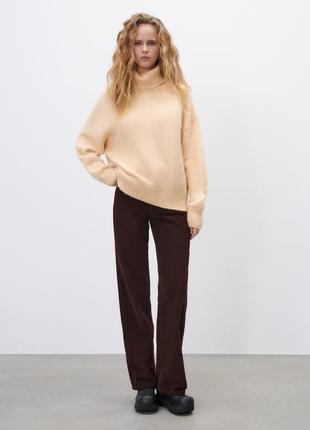 Свитер zara, бежевый свитер zara, трикотажний светр із піднятим коміром zara2 фото