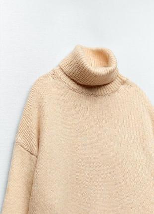 Свитер zara, бежевый свитер zara, трикотажний светр із піднятим коміром zara6 фото