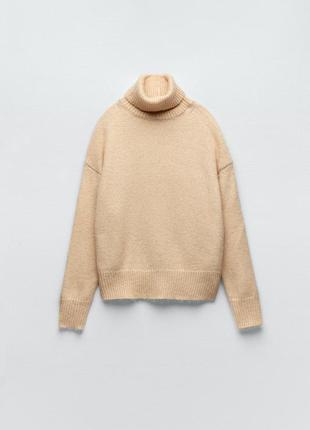 Свитер zara, бежевый свитер zara, трикотажний светр із піднятим коміром zara5 фото