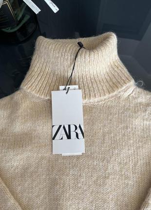 Свитер zara, бежевый свитер zara, трикотажний светр із піднятим коміром zara8 фото
