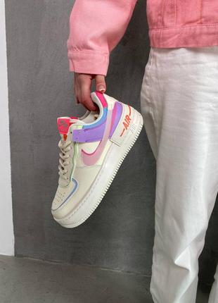 Nike air force 1 shadow white violet pink трендові кросівки найк форс кремові фіолетові рожеві яркие разноцветные кроссовки фиолетовые розовые