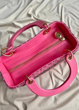 Розкішна малинова рожева яскрава сумочка в стилі діор dior lady pink logo lux женская малиновая розовая яркая сумка под бренд жаккард6 фото
