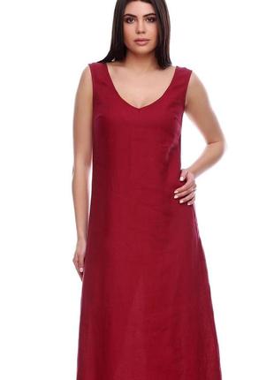 Сукня максі з льону бордове aura1 фото