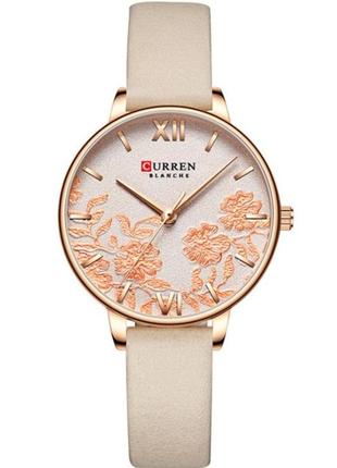 Женские часы curren blanche бежевые с цветами каррен бланш искусственная кожа1 фото