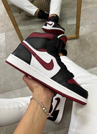 Nike air jordan 1 high black wine white женские кроссовки джордан весна-осень, кросівки найк джордан жіночі високі