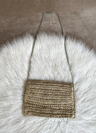Женская стильная соломенная плетеная сумка на плечо клатч h&m3 фото