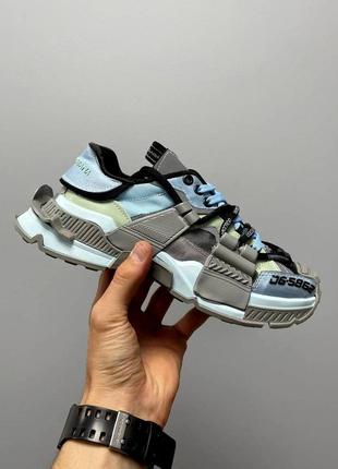 Круті жіночі кросівки в стилі dolce & gabbana space blue блакитні з сірим