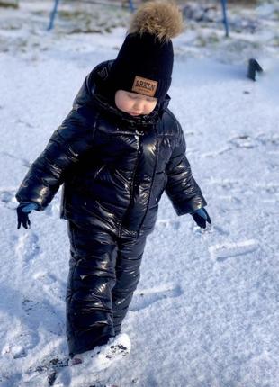 Зимовий костюм з хутром песця до -30 морозу чорний з лаком монклер6 фото
