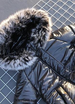 Зимовий костюм з хутром песця до -30 морозу чорний з лаком монклер5 фото