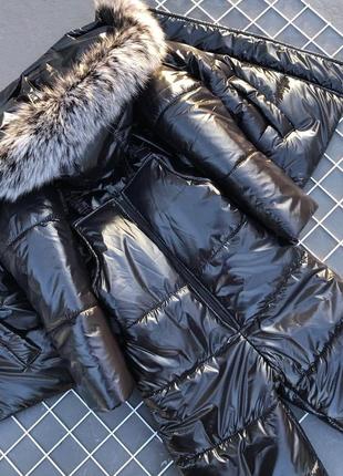 Зимовий костюм з хутром песця до -30 морозу чорний з лаком монклер2 фото