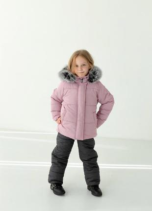 Зимовий костюм з натуральним хутром песця для дівчаток до -30 морозу куртка та високі штани6 фото