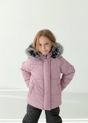 Зимовий костюм з натуральним хутром песця для дівчаток до -30 морозу куртка та високі штани7 фото