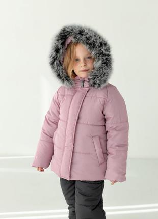 Зимовий костюм з натуральним хутром песця для дівчаток до -30 морозу куртка та високі штани9 фото