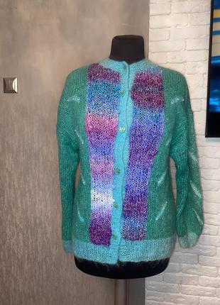Вінтажний шерстяний светр з люрексом на ґудзиках, вінтажний светр, кофта на гудзиках1 фото