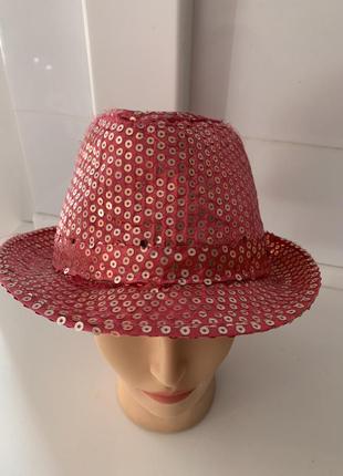 Диско шляпа в пайетки карнавальная розовая4 фото
