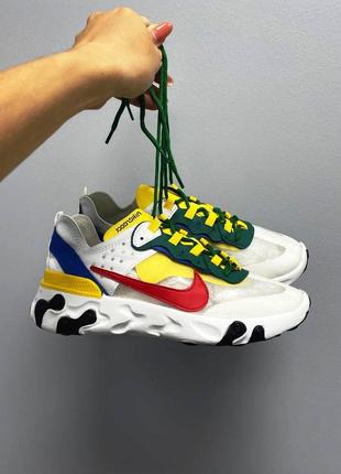 Шикарные яркие женские кроссовки nike react element 87 yellow blue red белые цветные