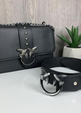 Набор женская мини сумка клатч + кожаный ремень с птичками женский1 фото