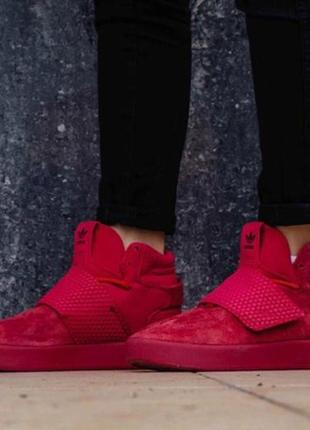 Жіночі кросівки adidas tubular invader full red (без хутра жіночі кросівки адідас4 фото