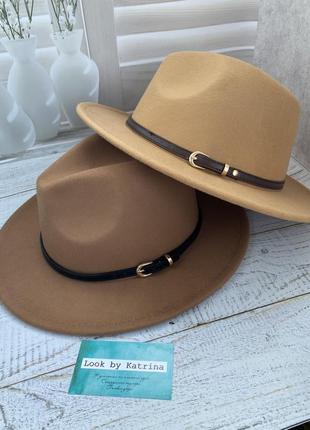 Стильная шляпка федора с устойчивым краем коричневая кэмел2 фото