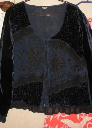 Красива оксамит велюр вишивка блуза жакетного типу стиль бохо2 фото