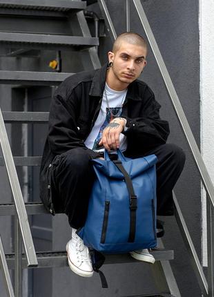 Вмісткий синій універсальний чоловічий рюкзак рол з відділенням під ноутбук8 фото