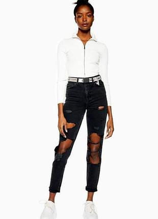 Мегакрутезні чорні рвание джинсі штани мегарванки мом pretty little thing 10/38 як нові великі дірі