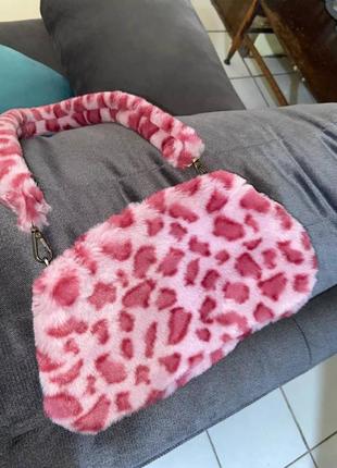 Сумка сумочка маленькая розовая леопард зебра корова буренка принт cow мягкая плюш меховая клатч ретро винтаж