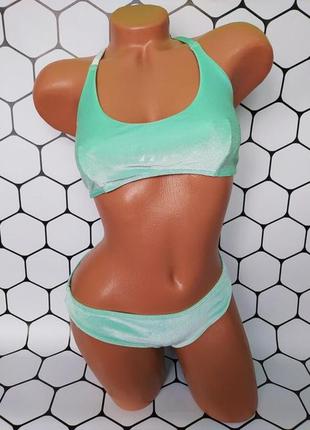 Бархатный мятный купальник)))размер 40