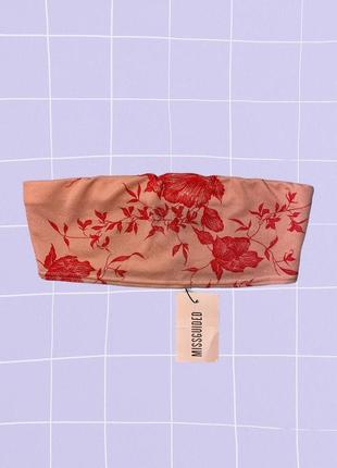 Розовый (коралловый) цветочный кроп топ-бандо