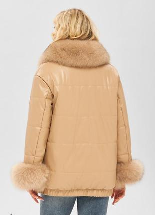 Модная теплая женская зимняя куртка из эко-кожи с мехом3 фото