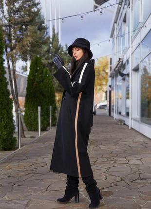 Стильное женское демисезонное пальто черного цвета3 фото