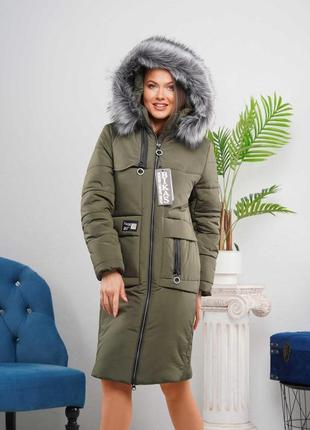 Актуальна жіноча зимова куртка кольору хакі. безкоштовна доставка.4 фото
