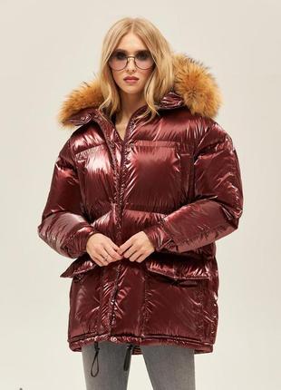 Красивая модная женская зимняя куртка с меховой опушкой